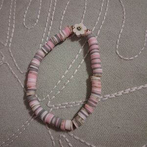 Pink & Gray Flower Clay Beaded Bracelet